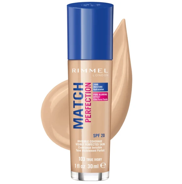 RimmelLondonMatchPerfection24HRFoundation103TrueIvory_580x Rimmel Match Perfection Foundation 103 True Ivory - Image 1